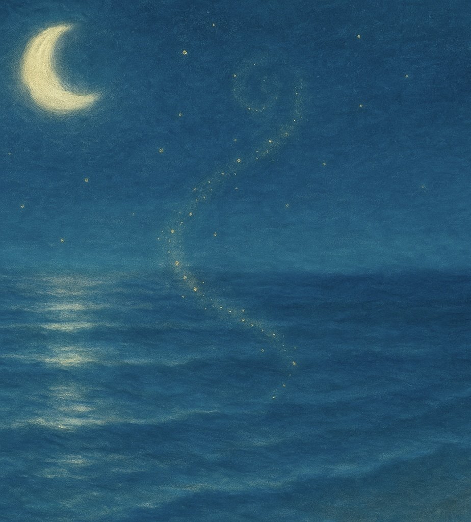 Lună, mare și dâră de stele peste valuri